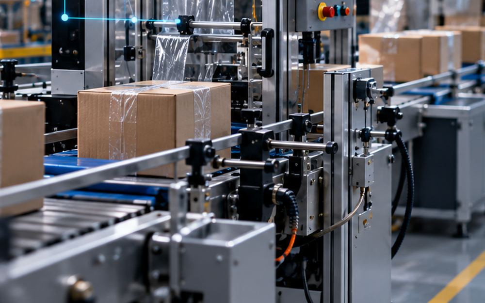 Linha de embalagem em operação, antes da digitalização